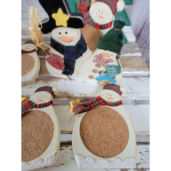 Folk art snowman Christmas coaster set decor count - Picture 4 of 7